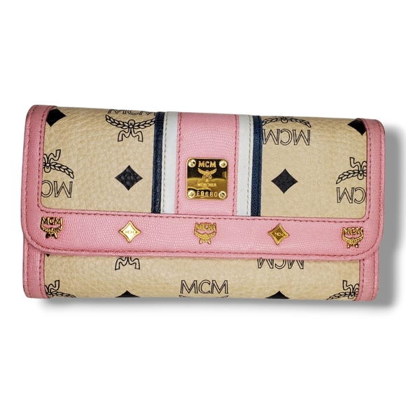 MCM Pink, White, Cream & Black Women's Napa Leather Long Wallet Gold 24K P Stud - Picture 7 of 13